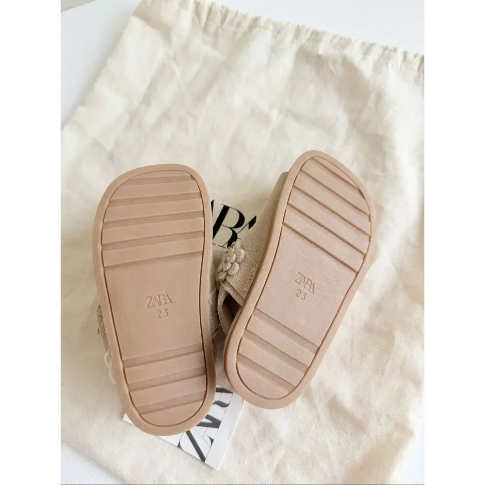 Zara NWT baby floral sandals beige suade leather size 7